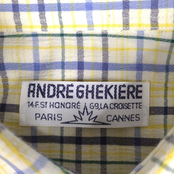 Andre Ghekiere Shirt Mens XL Plaid Button Down Made In France Cotton Long Sleeve - Picture 5 of 15